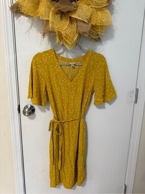 a new day Mustard Polka Dot Tie-Waist Midi Dress 💛